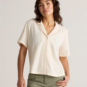 Quince Cream Button-Down 100% Organic Cotton GauzeSz M Boxy Cut Capsule Wardrobe